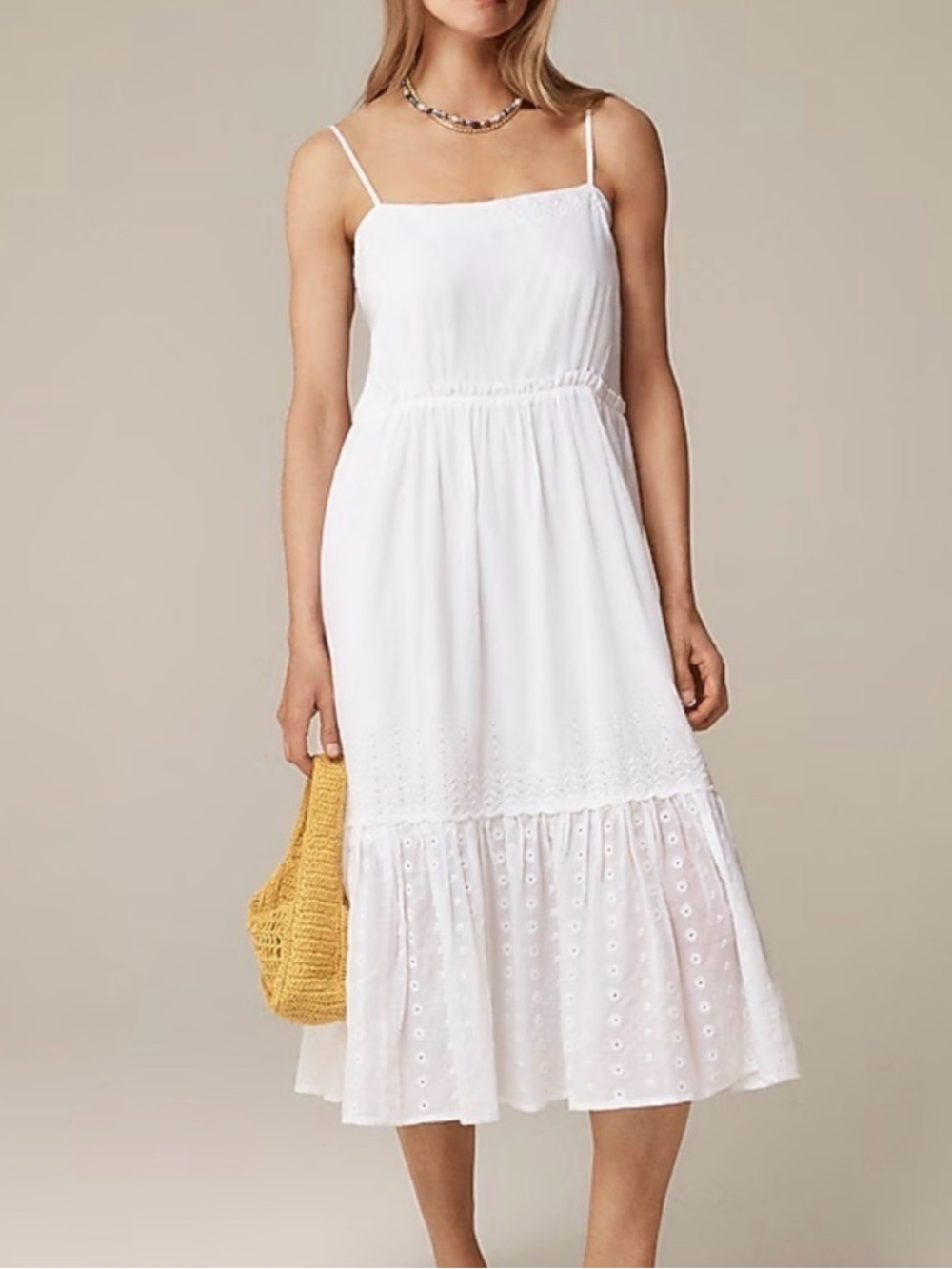 J. Crew White Eyelet Spaghetti-Strap Sorrento Dress